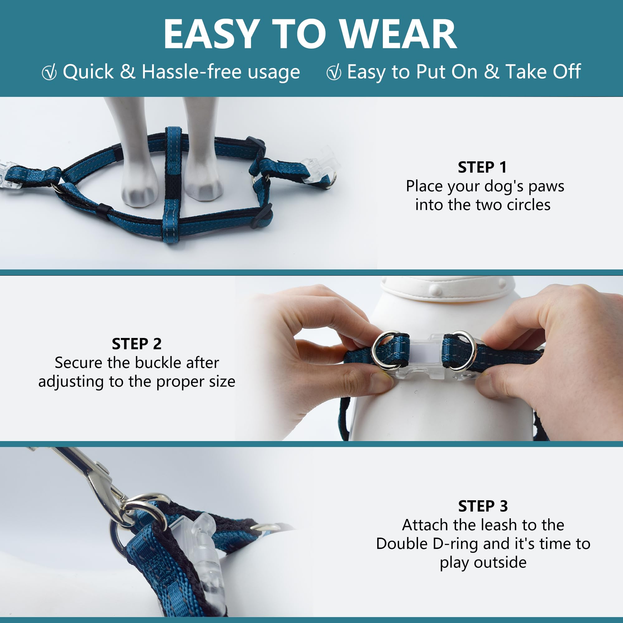 Reflective No-Pull Dog Harness And Leash Set For Large Dogs - Quick-Release Buckle, Adjustable Step-In Design With Double D-Ring